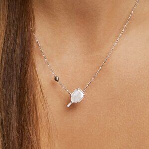 Pickleball Silver Short Pendant Necklace in Ivory Mother-of-Pearl